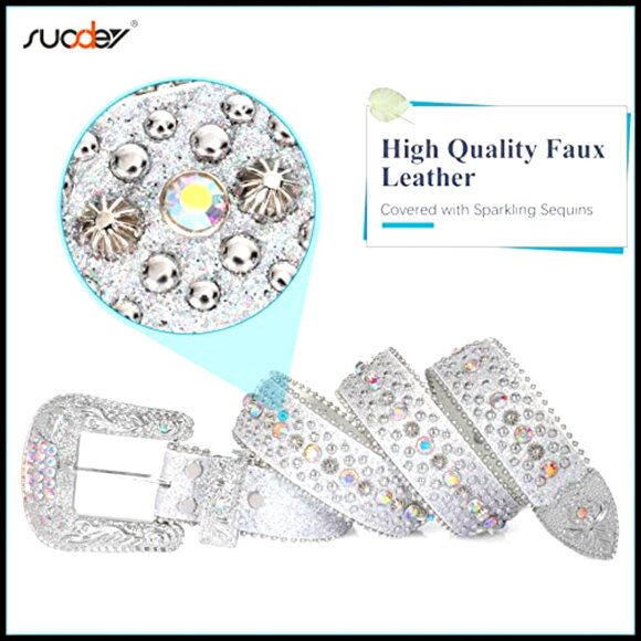 Rhinestone Studded Western Belt Luxury Faux Leather Unisex Cowboy Cowgirl main image 5